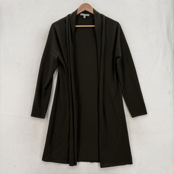 Neiman Marcus Cardigan Sweater Womens Medium Green 100% Cashmere Open Front